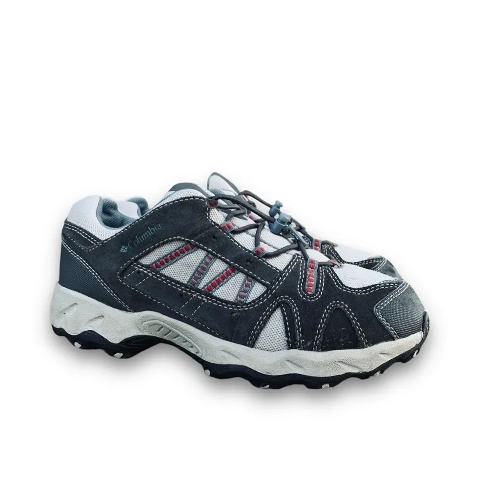 Columbia Kids Gray White and Red Athletic Trail Shoes